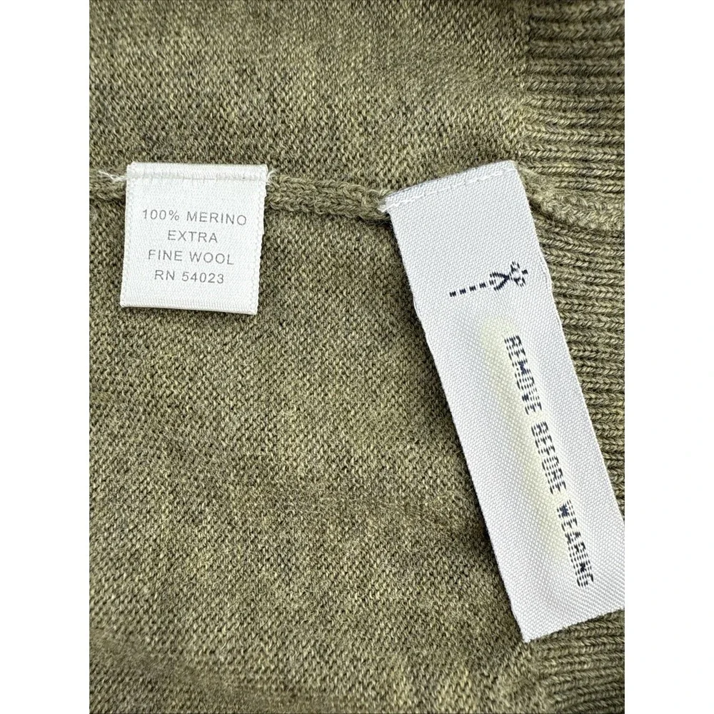 Banana Republic Sweater Men M Italian Merino Wool V Neck Olive Green Lightweight